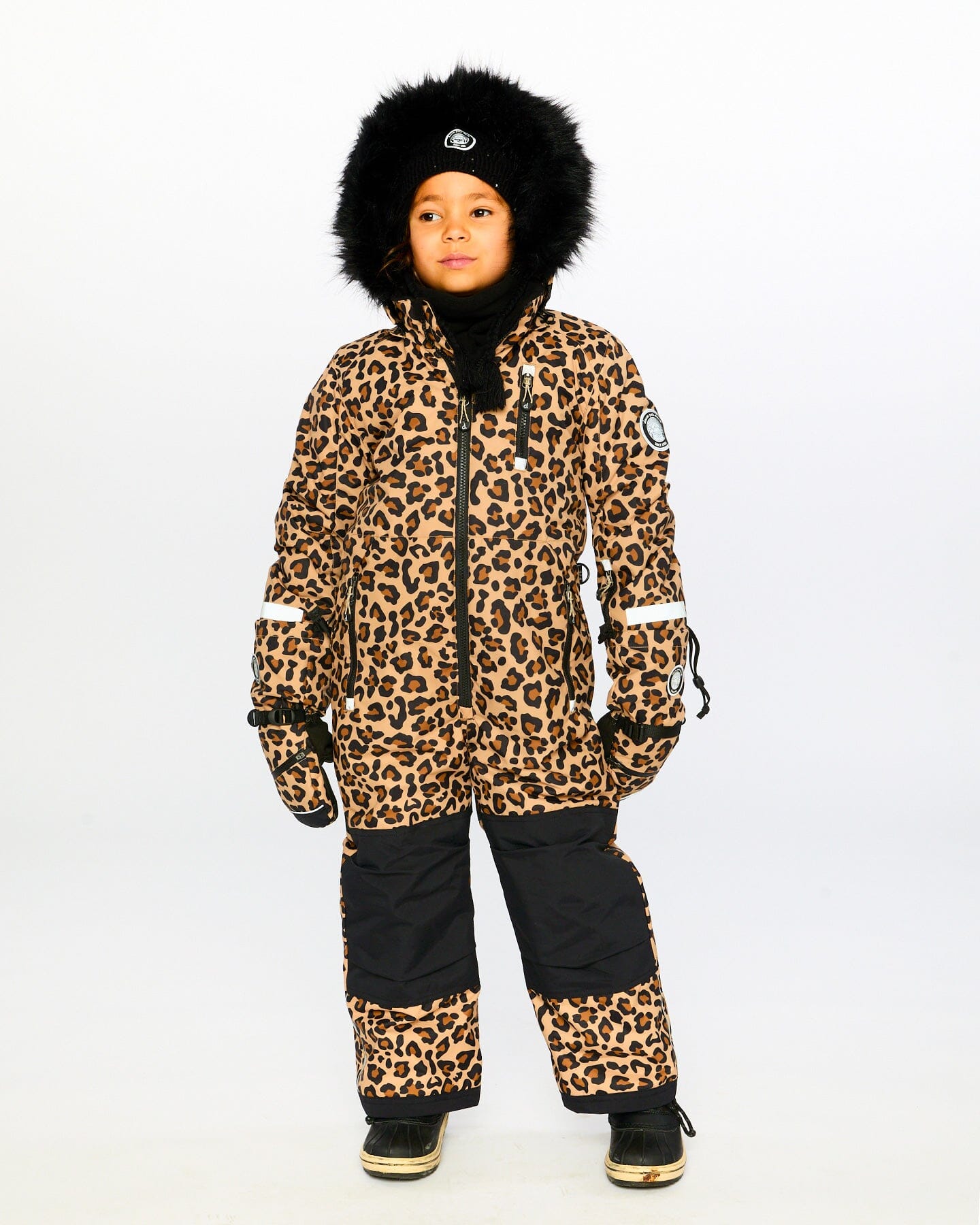One-Piece Play Snowsuit Beige Leopard