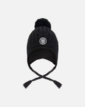 Lined Winter Hat With Pompom Black
