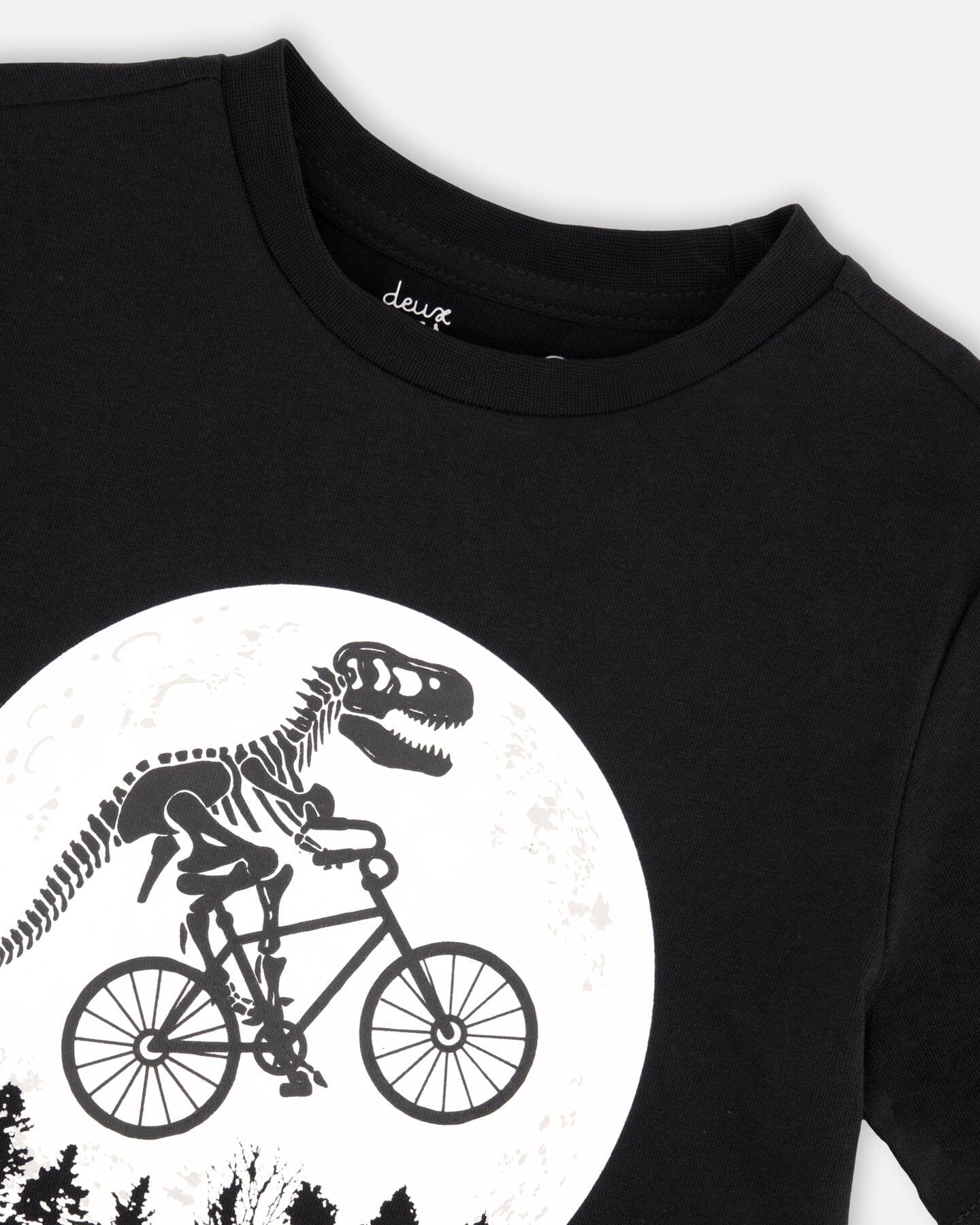 Organic Cotton Jersey T-Shirt With Dino On Bike Print Black